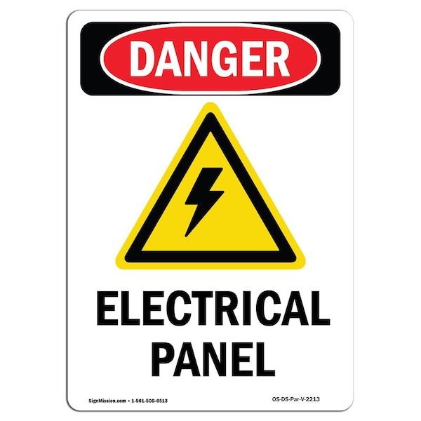 Safety Sign, OSHA Danger, 5" Height, Electrical Panel, Portrait, 10PK